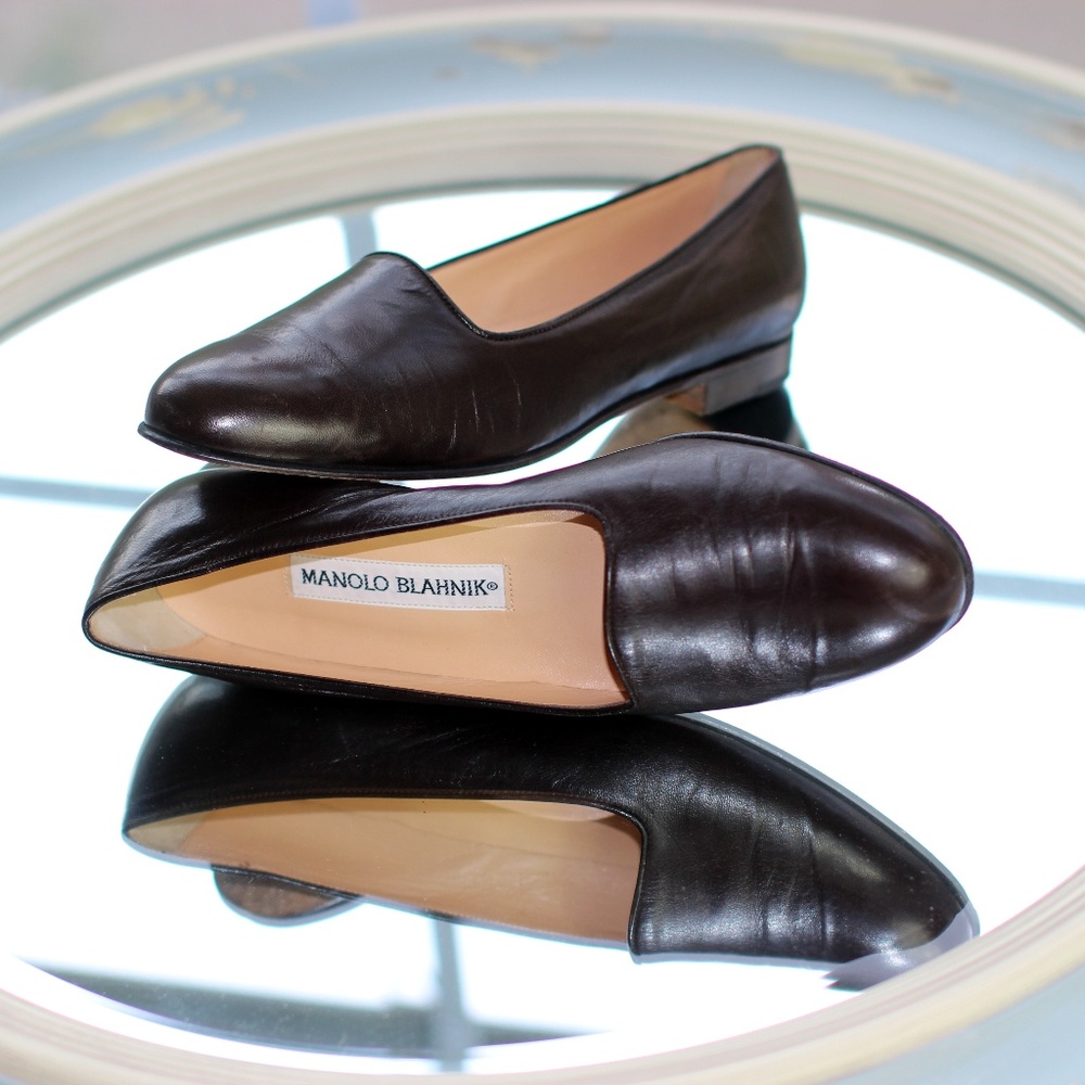 Manolo Blahnik Mahogany Calf Rounded Flat